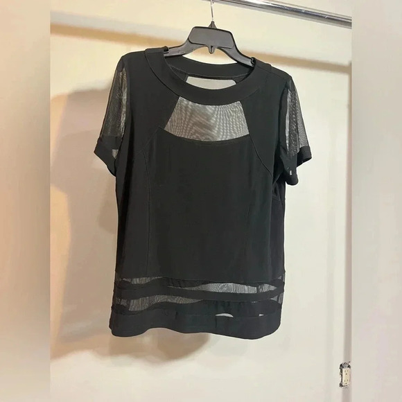 Artex Fashions Black and Sheer Scoop Neck Blouse Size Large - Picture 1 of 3